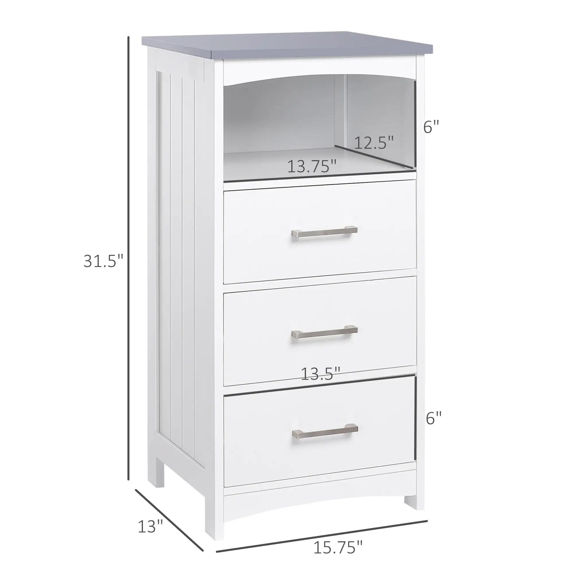 Small Bathroom Storage Cabinet, 3 Drawers, Open Shelf, White Bathroom Cabinets at Gallery Canada