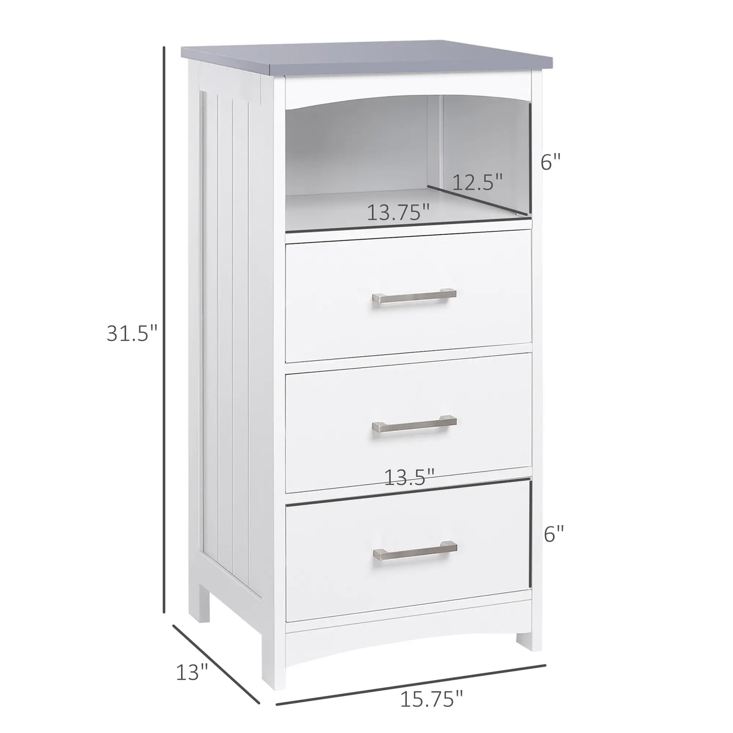Small Bathroom Storage Cabinet, 3 Drawers, Open Shelf, White Bathroom Cabinets at Gallery Canada