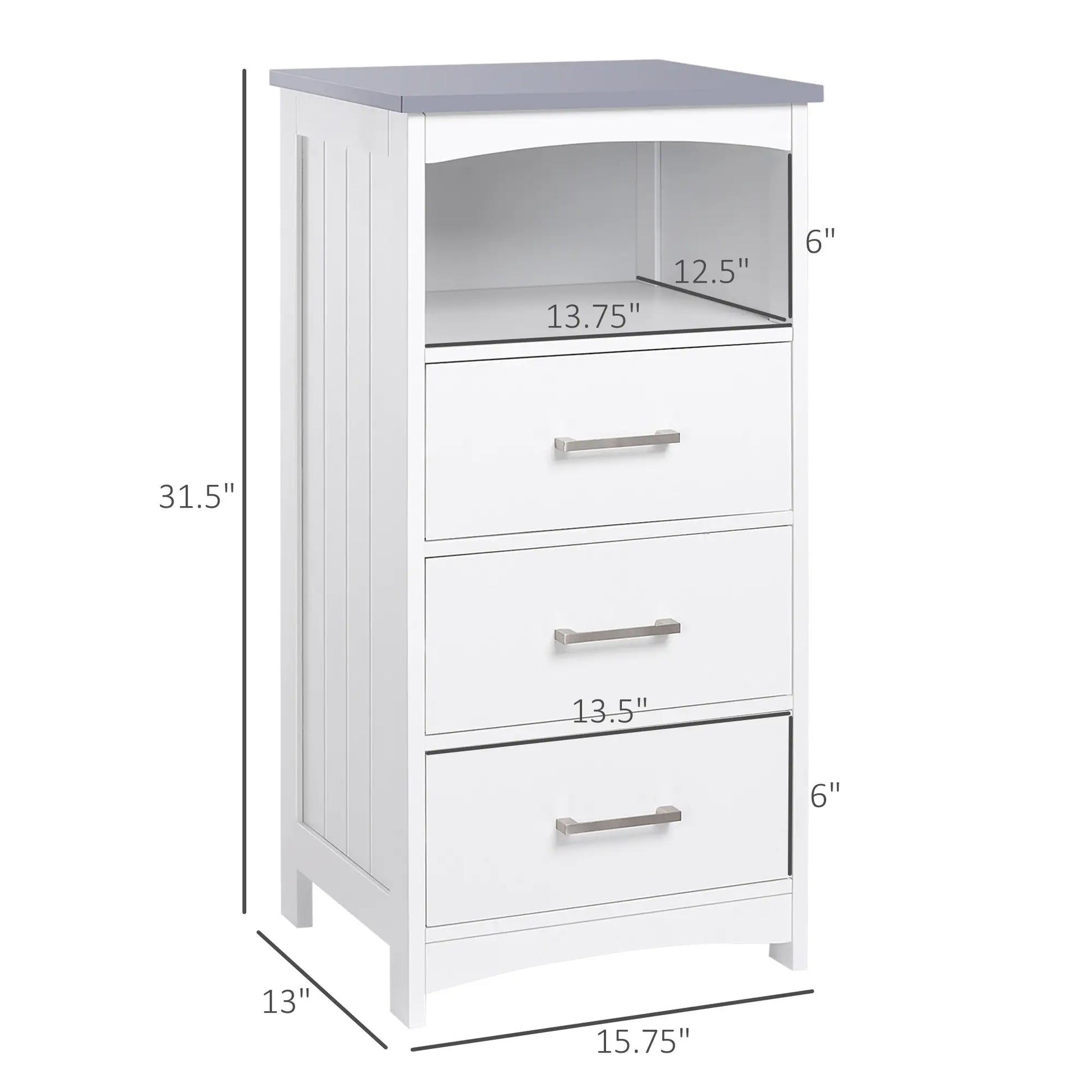 Small Bathroom Storage Cabinet, 3 Drawers, Open Shelf, White Bathroom Cabinets at Gallery Canada