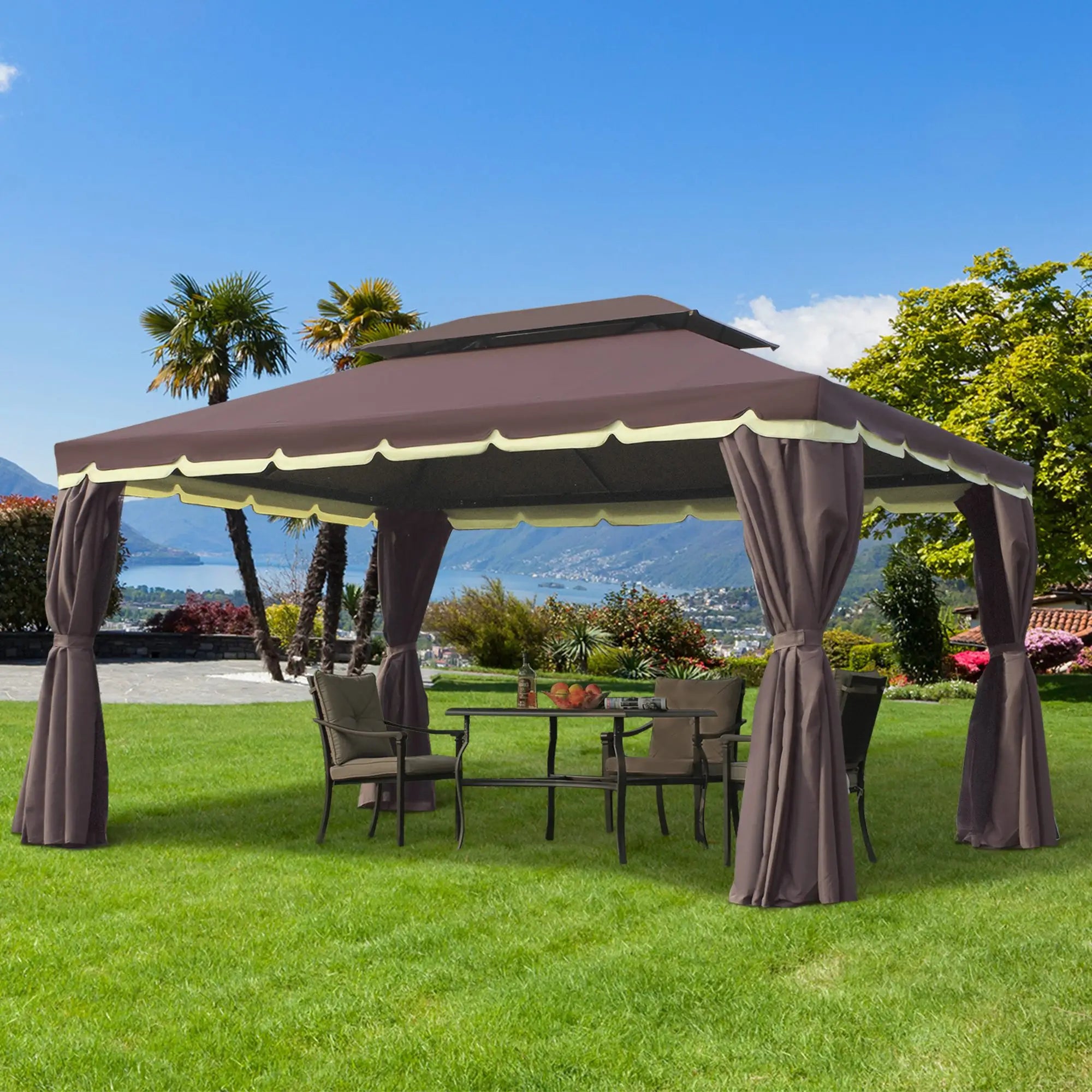 10 x 13ft Aluminum Gazebo, Double Tier Canopy, Netting, Curtains, Coffee Gazebos at Gallery Canada