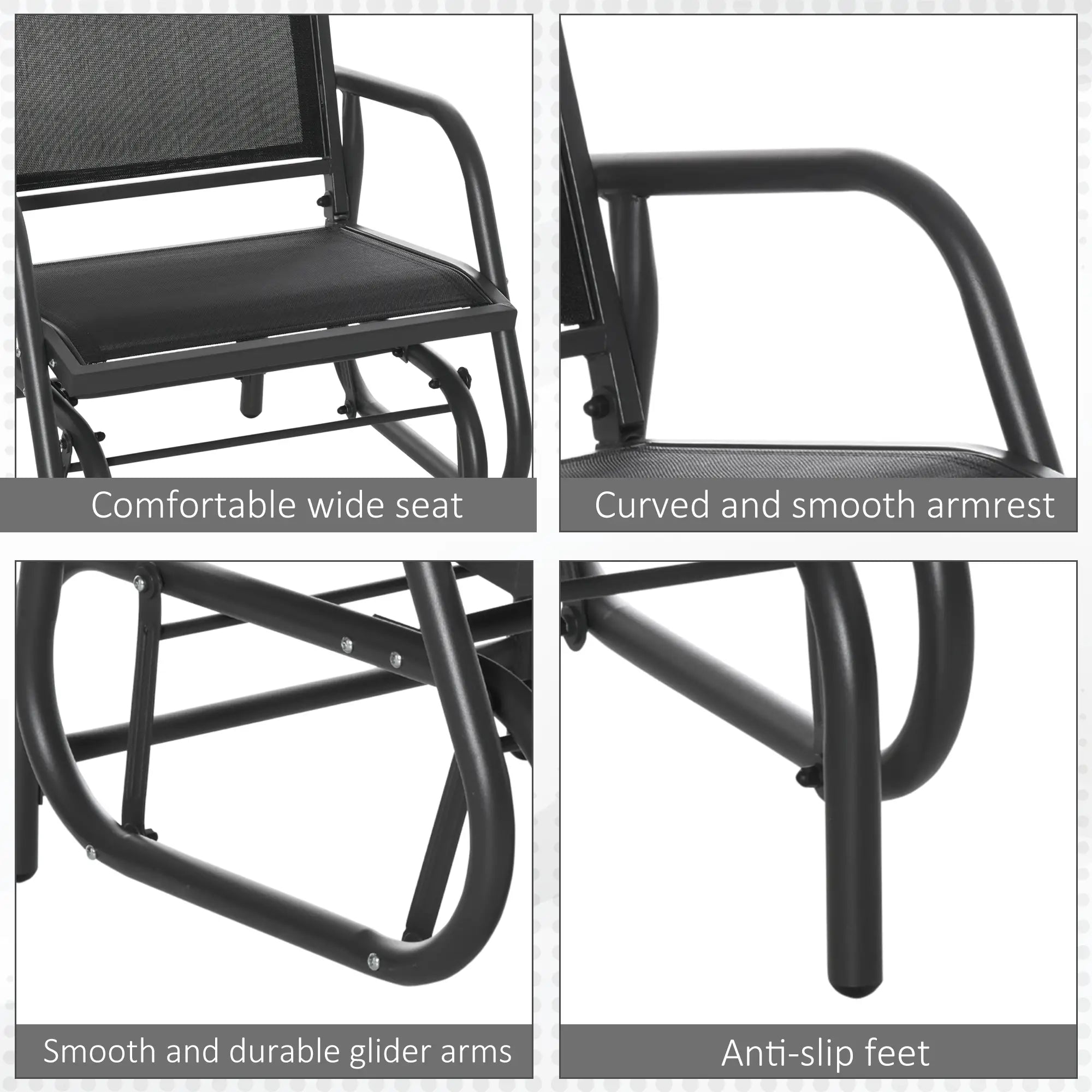 Patio Glider, Breathable Mesh Seat, Metal Frame, Black Outdoor Gliders at Gallery Canada