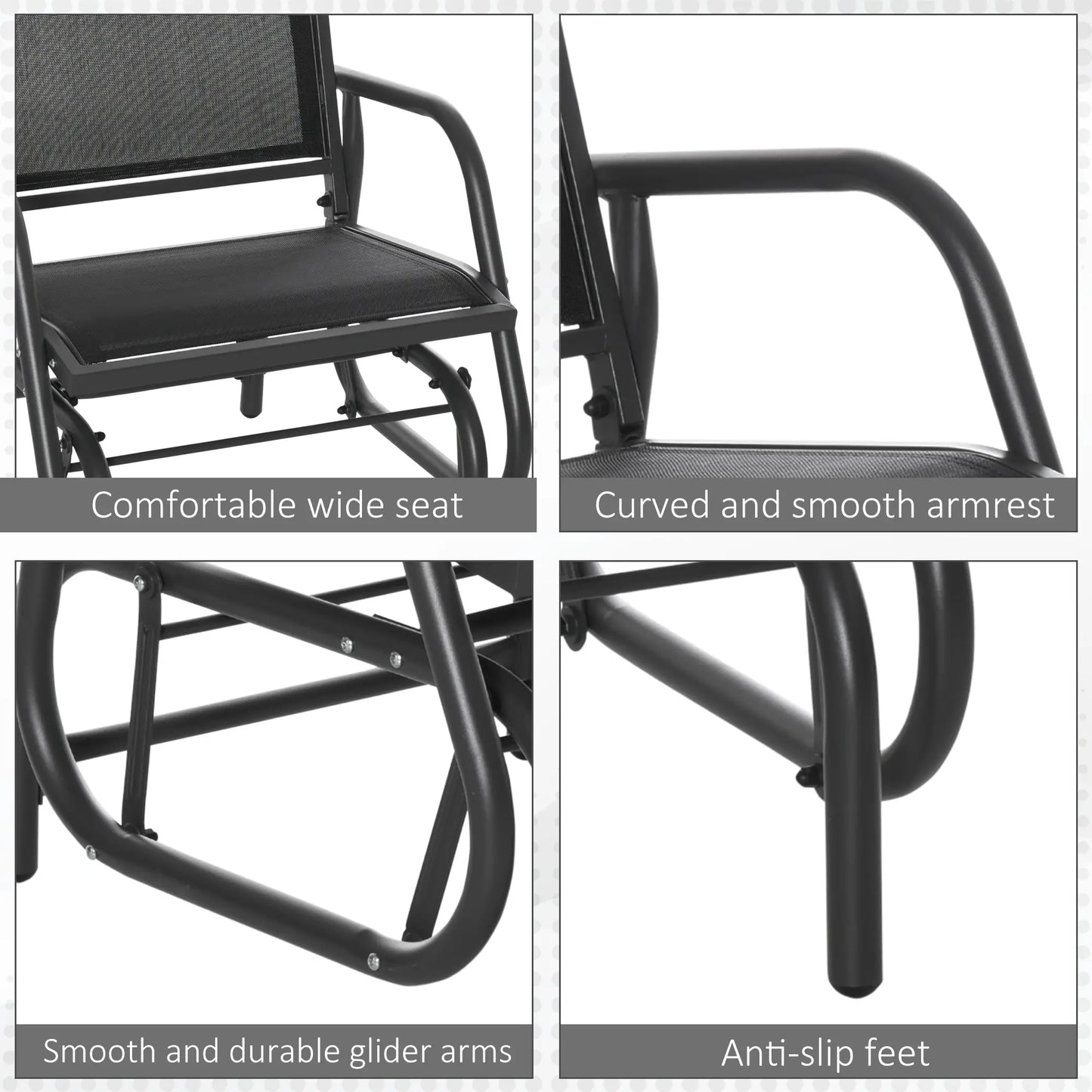 Patio Glider, Breathable Mesh Seat, Metal Frame, Black Outdoor Gliders at Gallery Canada