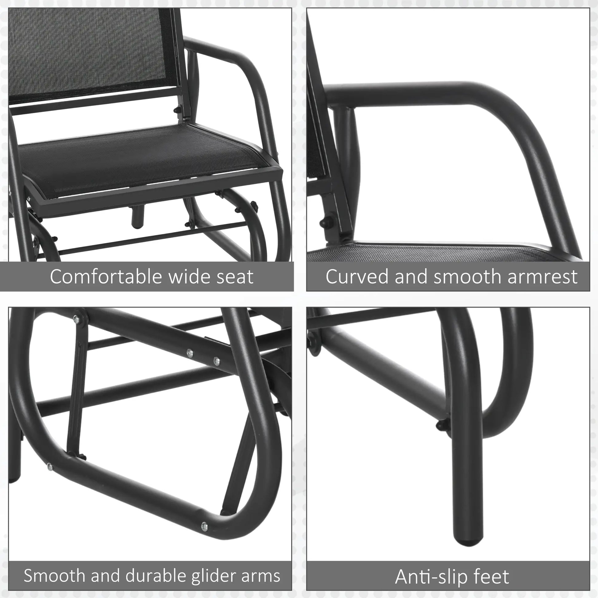 Patio Glider, Breathable Mesh Seat, Metal Frame, Black Outdoor Gliders at Gallery Canada