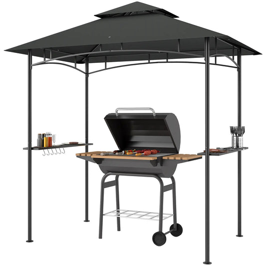 8' x 5' Outdoor Grill Gazebo, Double Tiered With Shelves, Dark Grey BBQ Grill Gazebos Dark Grey at Gallery Canada