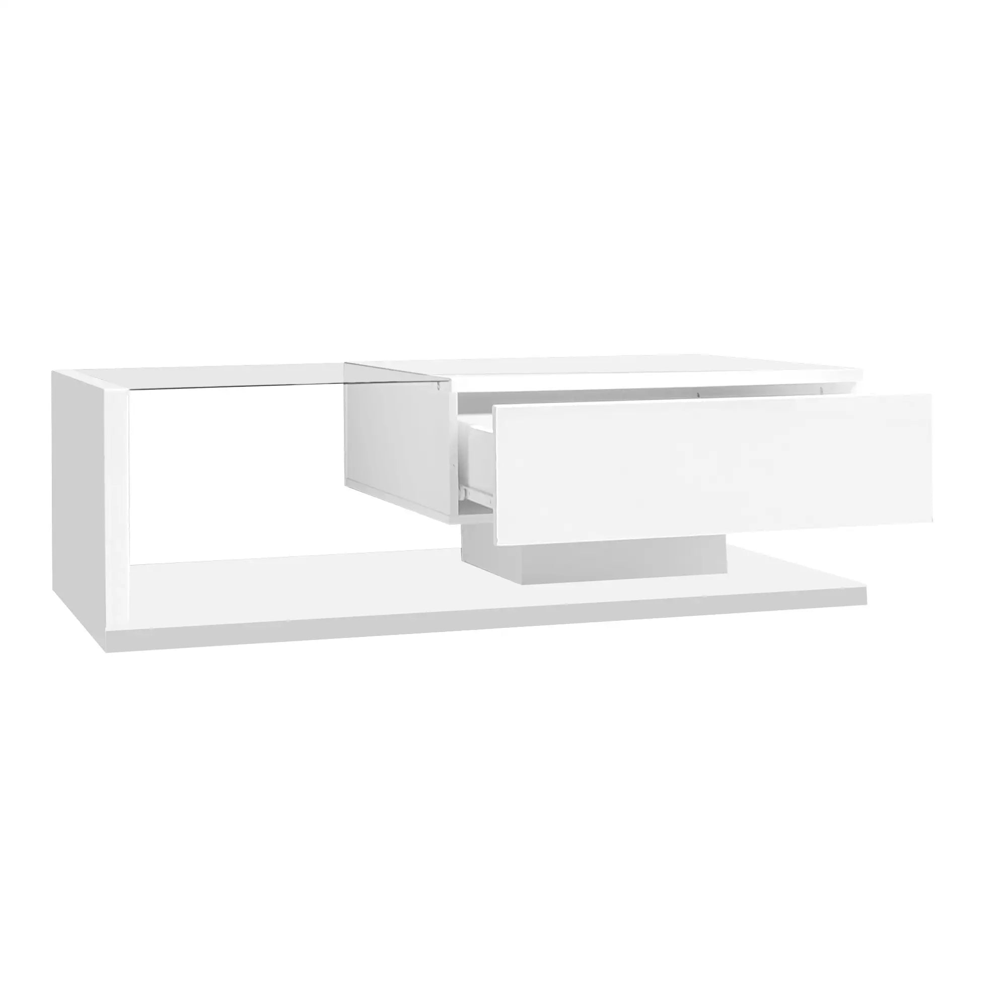 Modern Coffee Table, Glass LED Effect, Storage, 41.5