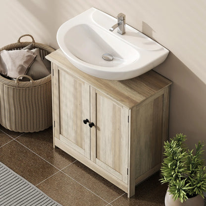 Bathroom Vanity, 24" Pedestal Sink Bathroom Vanity Furniture with 2 Doors and Shelf, Grey Wood Grain Sink Cabinets at Gallery Canada