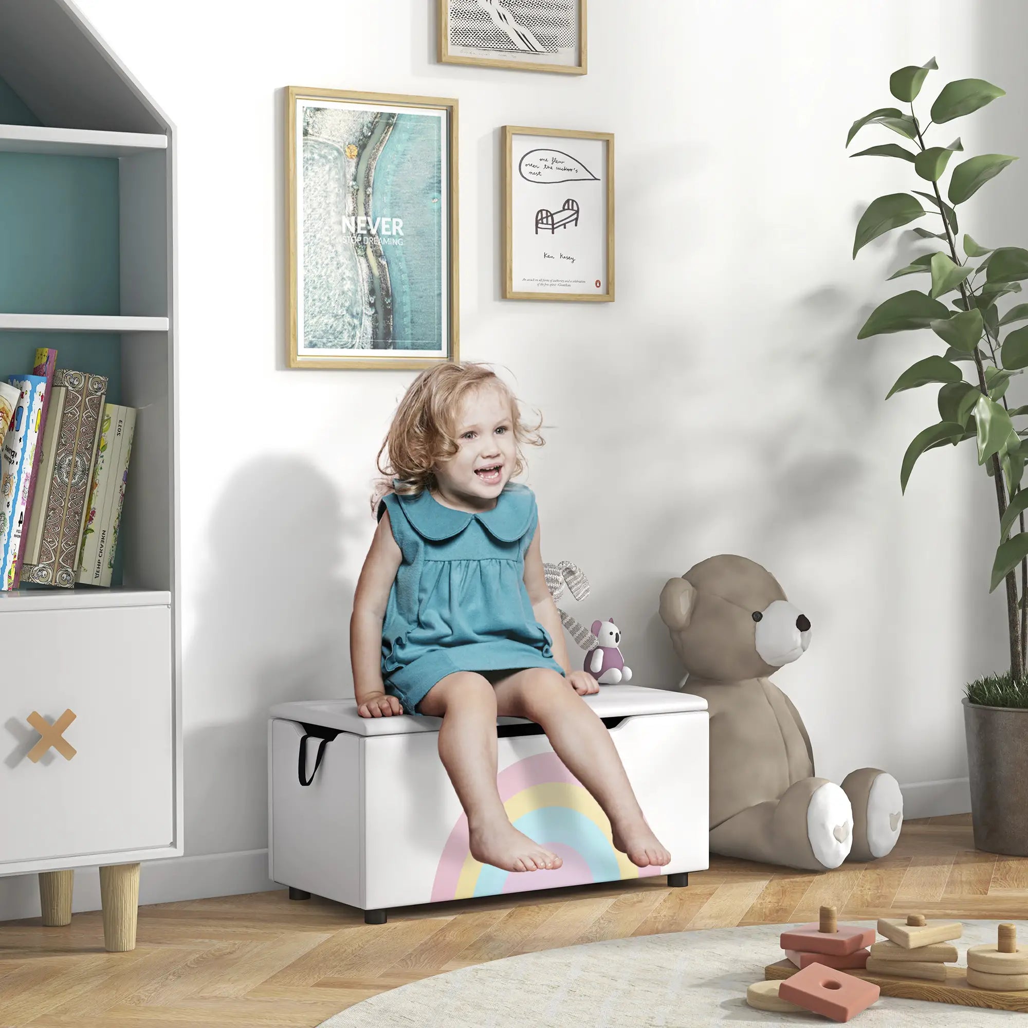 Kids Toy Chest, Lightweight Storage Bench with Lid, 3-8 Years, White Baby & Kids Storage at Gallery Canada