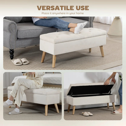 Storage Ottoman With Lid, Velvet Bench, Cream White Storage Ottomans & Benches at Gallery Canada