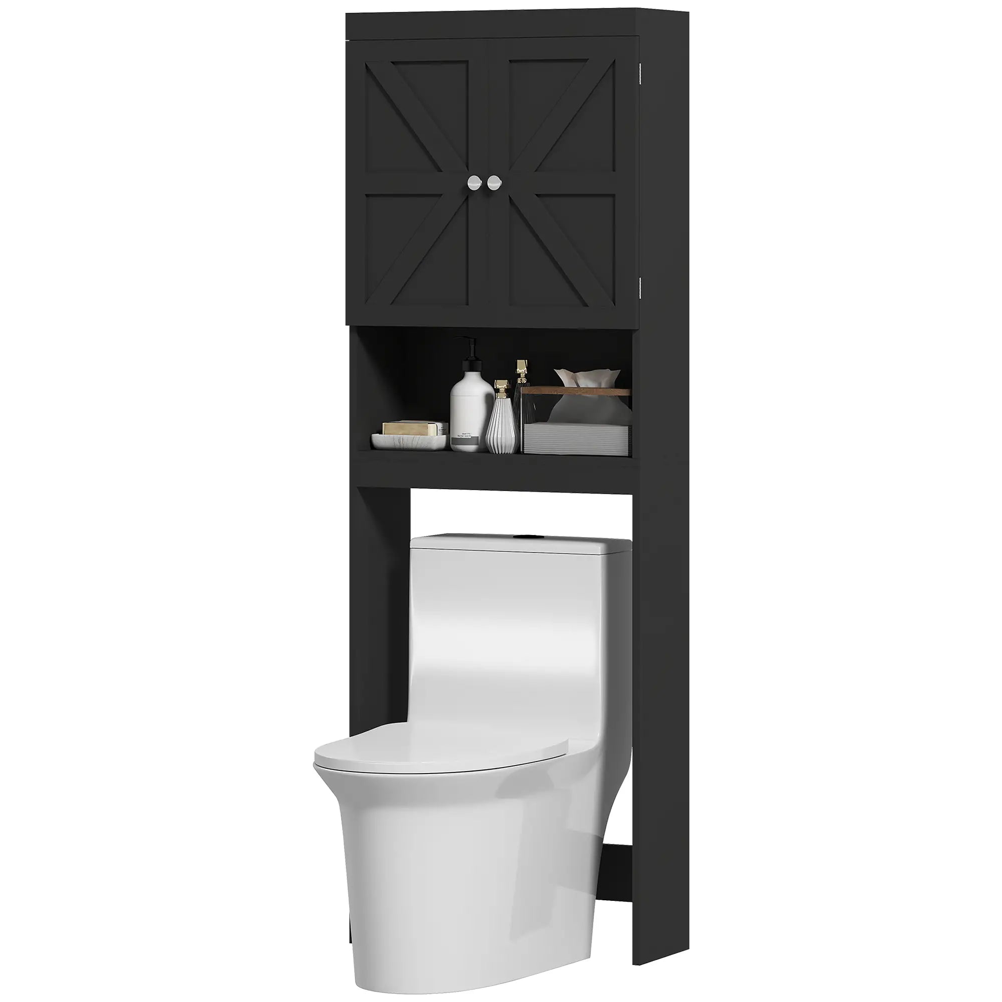 Over Toilet Cabinet, Bathroom Storage with Barn Doors, Open Shelf, Black Bathroom Cabinets Black at Gallery Canada