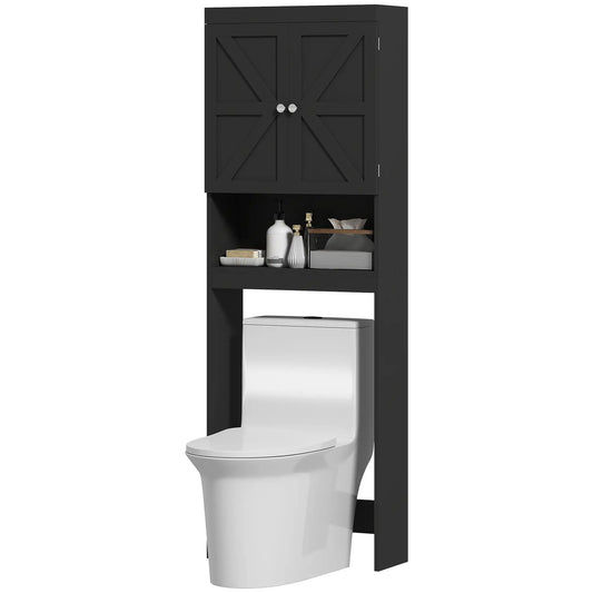 Over Toilet Cabinet, Bathroom Storage with Barn Doors, Open Shelf, Black Bathroom Cabinets Black at Gallery Canada