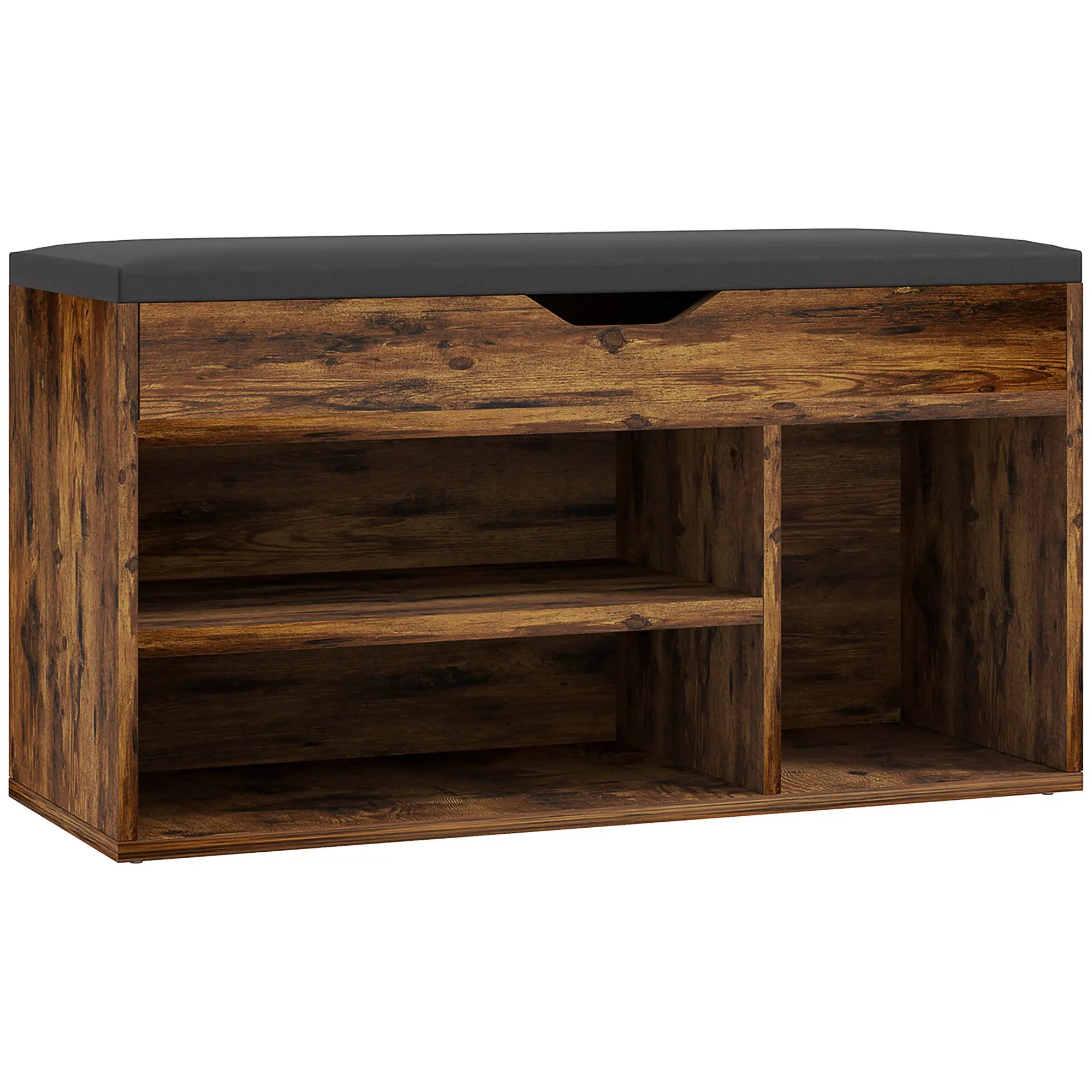 Shoe Bench with Padded Cushion, Hidden Storage, Rustic Brown Shoe Storage Cabinets & Racks Rustic Brown at Gallery Canada