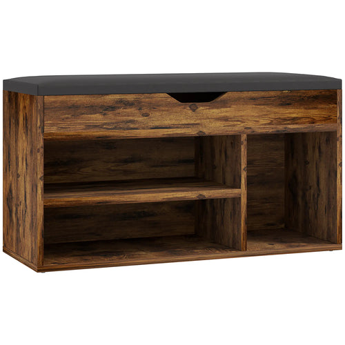 Shoe Bench with Padded Cushion, Hidden Storage, Rustic Brown