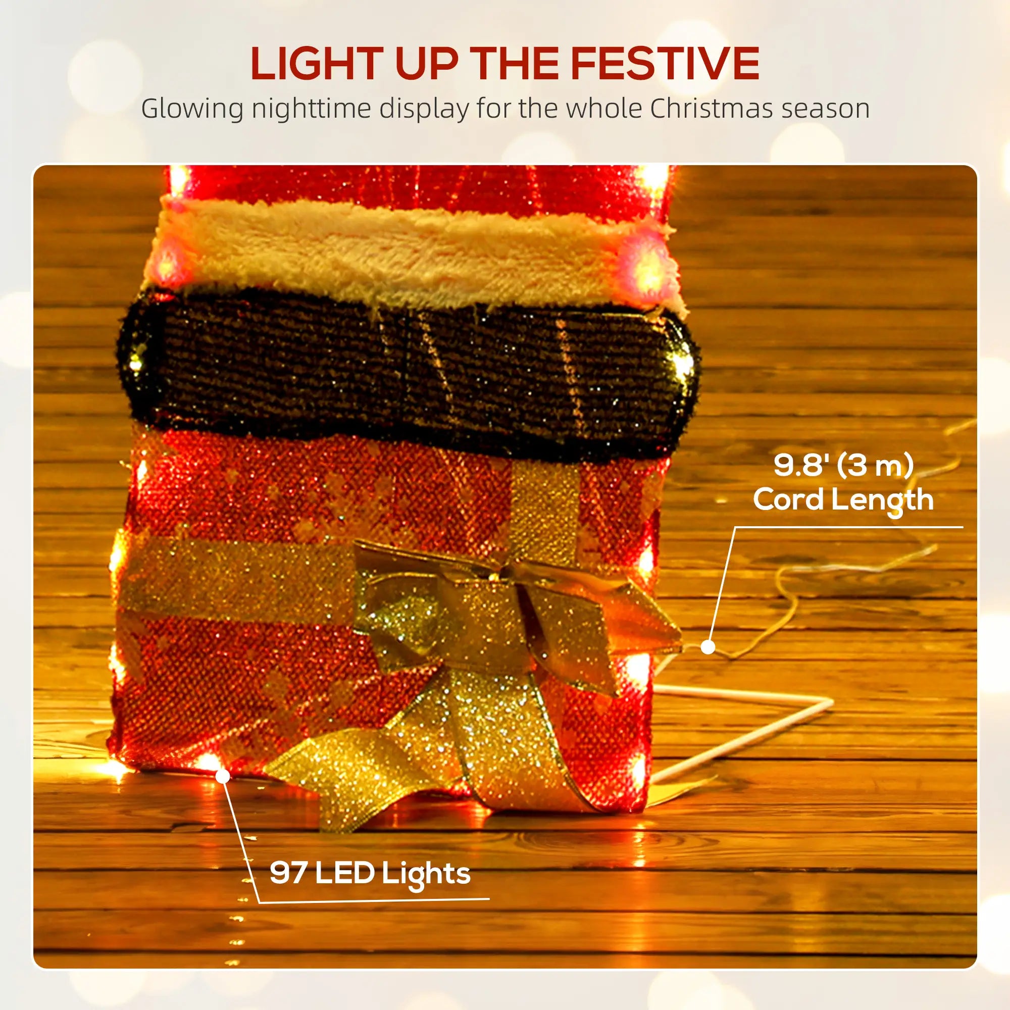 3ft Lighted Santa Claus, 97 LEDs, Stakes, Zip Ties, IP44 Waterproof Christmas Decorations at Gallery Canada