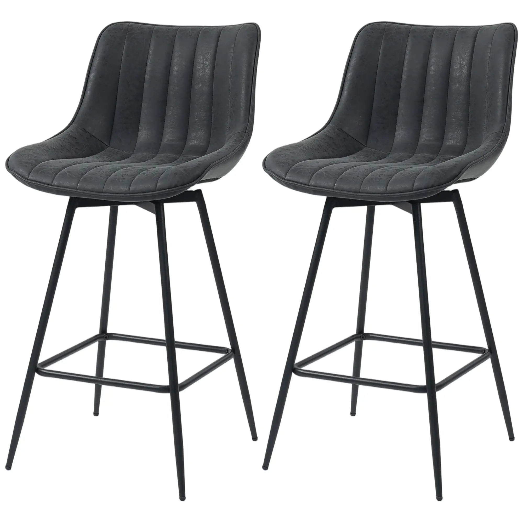 Set of 2 Counter Height Barstools, PU Leather, Black Bar Stools Black at Gallery Canada