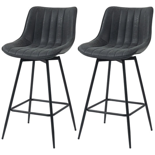 Set of 2 Counter Height Barstools, PU Leather, Black Bar Stools Black at Gallery Canada