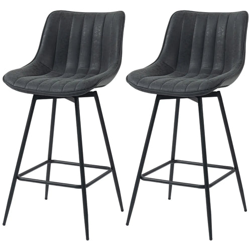 Set of 2 Counter Height Barstools, PU Leather, Black