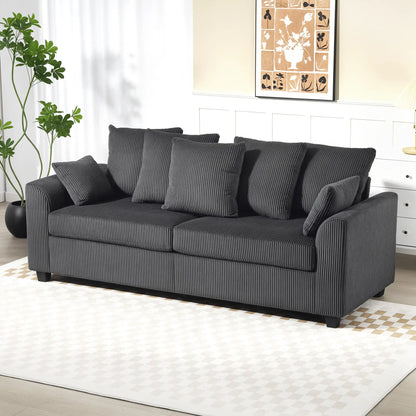Corduroy Couch, 3 Seater Sofa, Modern Upholstered with Curved Armrests, 8 Removable Pillows, Dark Grey 3-Seater Sofas at Gallery Canada