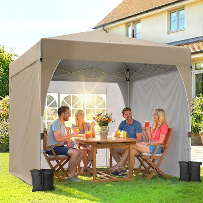 9.6 x 9.6 ft Pop Up Canopy Tent, 3 Sidewalls, UPF 50+, Khaki Pop Up Canopies at Gallery Canada