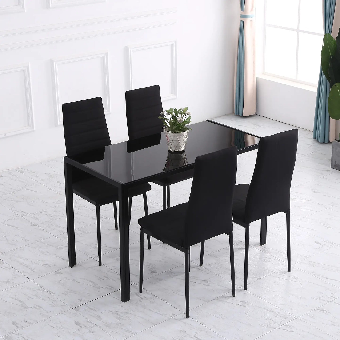 High Back Dining Chairs, Upholstered Linen Fabric, Metal Legs, Set of 4, Black Bar Stools at Gallery Canada