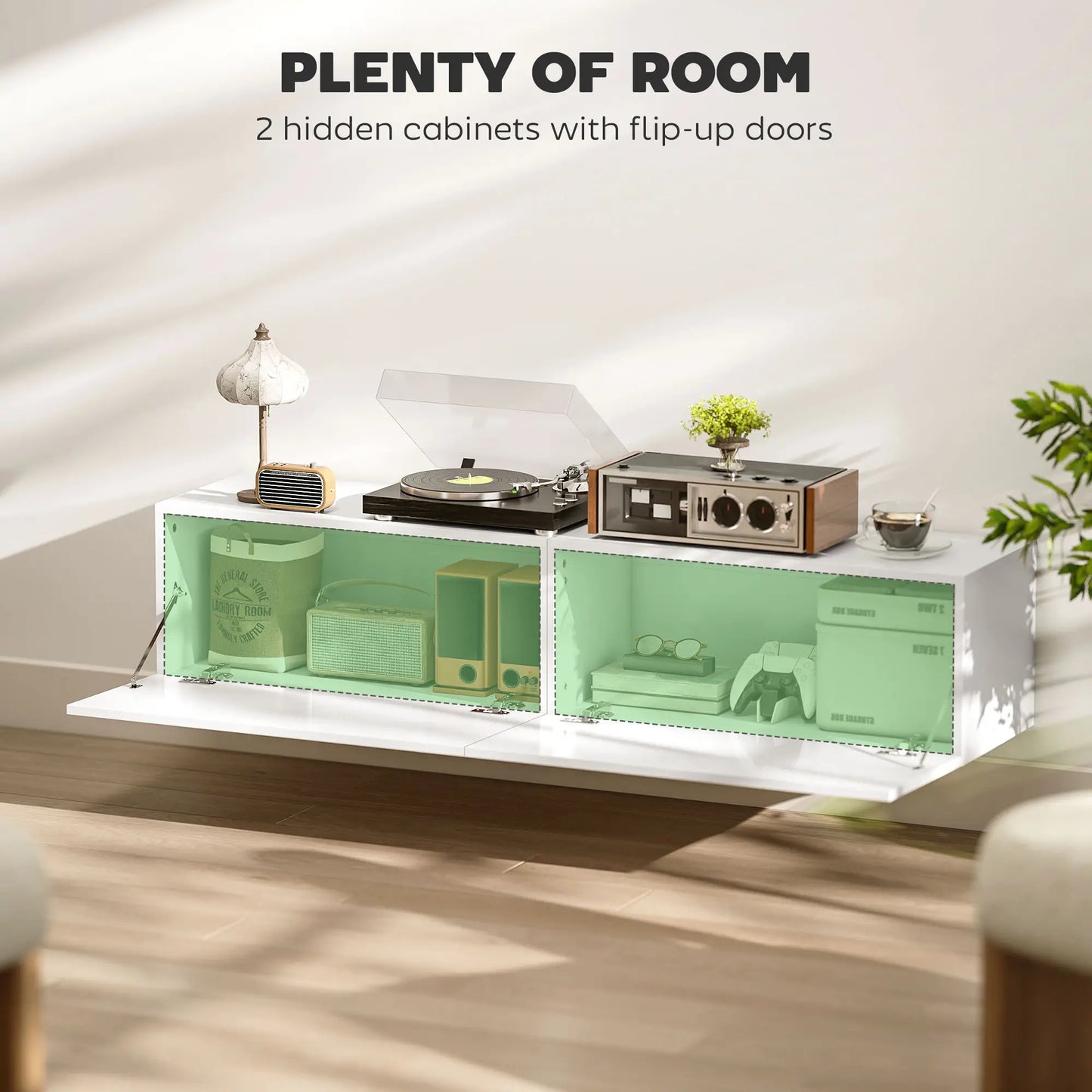 Floating TV Stand, Storage Cupboards for 45, 55, 65in TVs, Wall Mounted, White TV Stands at Gallery Canada