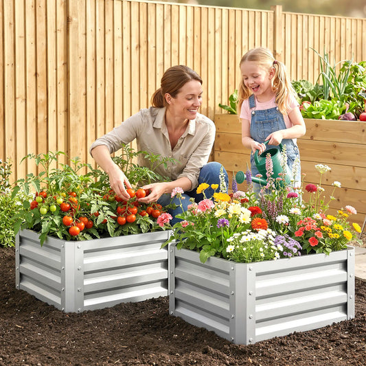 2' x 2' x 1' Raised Garden Bed, Galvanised Steel Frame, Vegetables, Flowers, Herbs, Silver Raised Garden Beds Silver at Gallery Canada