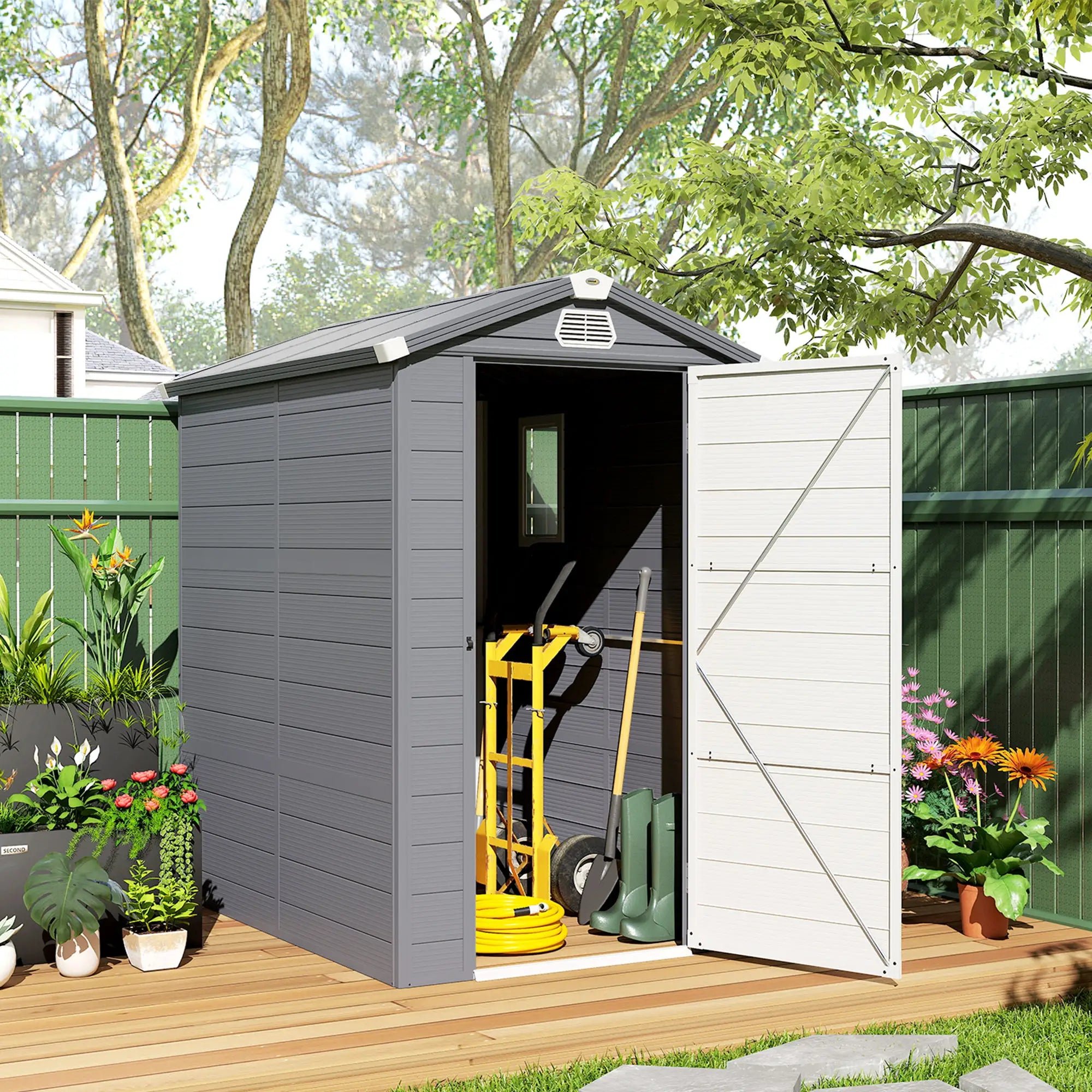 4.5' x 6' Plastic Storage Shed, Latch Door, Vents, Light Grey Sheds at Gallery Canada