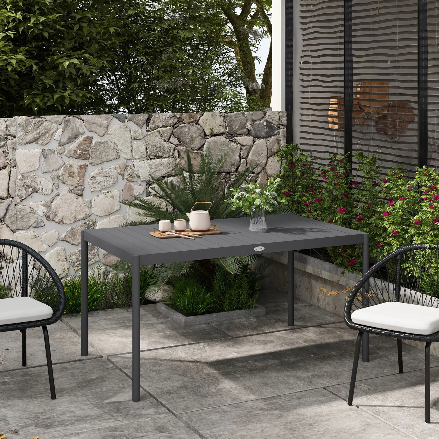 Outdoor Dining Table, Aluminum Frame, Garden Table, 57", Dark Grey Patio Dinning Tables at Gallery Canada