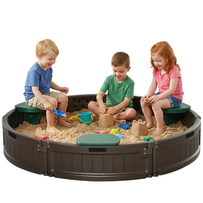 Kids Outdoor Sandbox with Cover, Waterproof Canopy, Fabric Liner, Brown Sandboxes & Accessories Brown at Gallery Canada