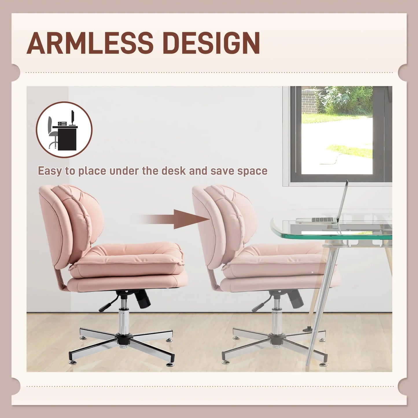 Criss Cross Chair, Armless Wide Office Chair, Tilting, No Wheels, Pink Task Chairs at Gallery Canada