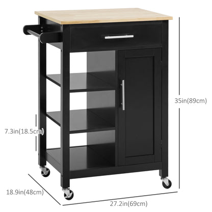 Compact Kitchen Cart on Wheels, Open Shelf, Storage Drawer, Black Kitchen Islands & Kitchen Carts at Gallery Canada