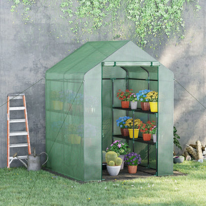 56" x 54" x 74" Walk-In Greenhouse, Portable Garden, 8 Shelves, PE Cover, Green Walk In Greenhouses at Gallery Canada