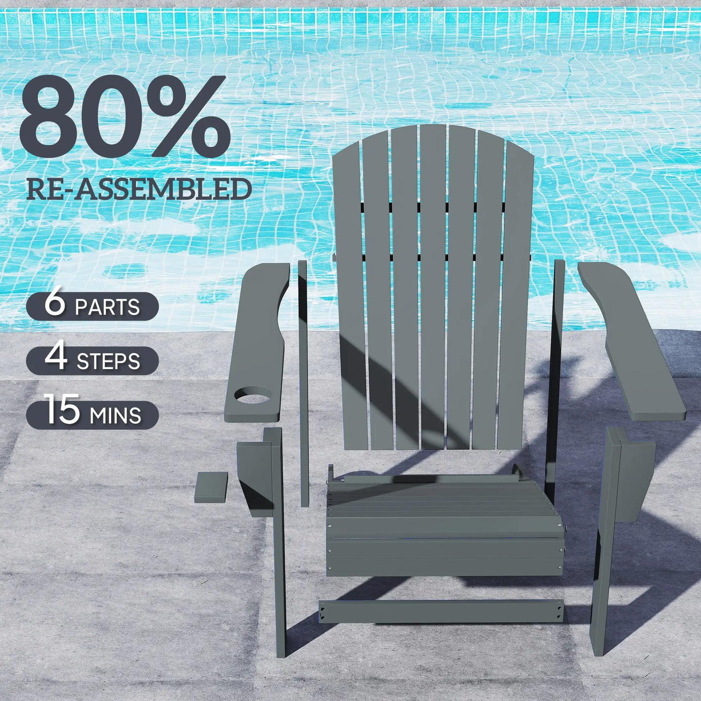 Classic Adirondack Chair, Garden Deck Chair with Cup Holder, Dark Grey Patio Chairs at Gallery Canada