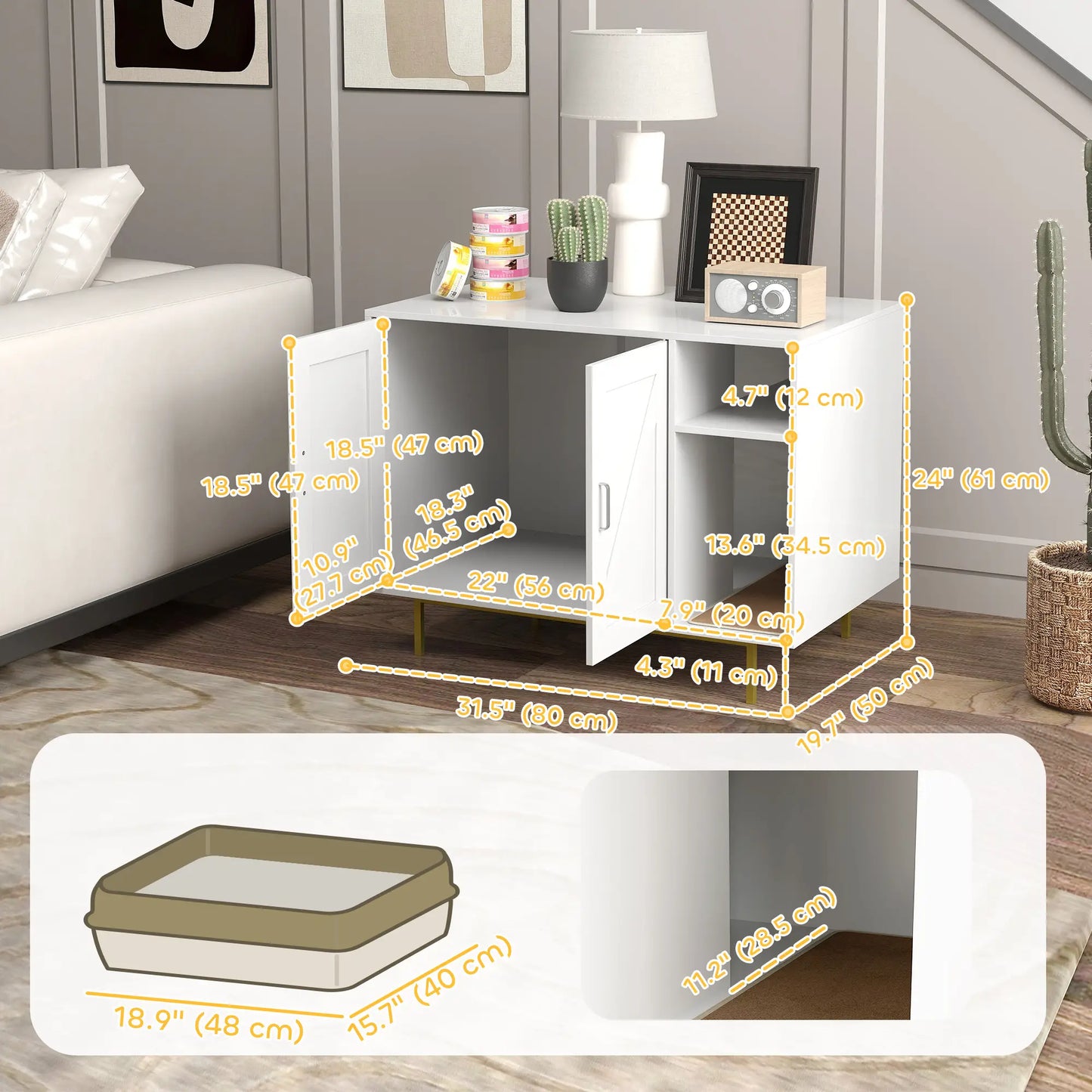 Cat Litter Box Enclosure with Scratching Pad, Storage, 31.5" x 20" x 24" Cat Litter Box Enclosures at Gallery Canada