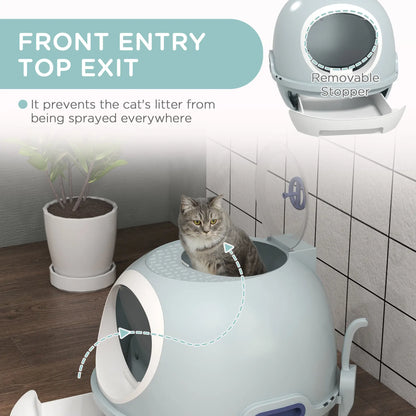 Covered Cat Litter Box with Lid, Scoop, Enclosed Drawer, Skylight, Blue Cat Litter Box Enclosures at Gallery Canada