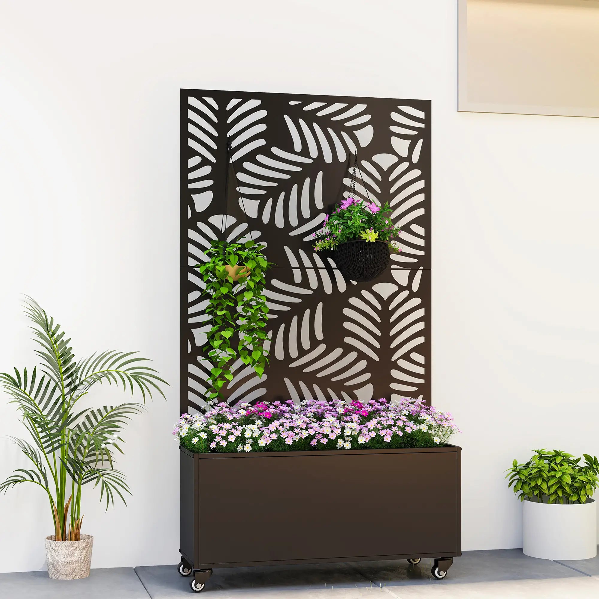Metal Planter Box With Trellis, Raised Garden Bed With Monstera Leaf Cut-Out Galvanized Planter Boxes at Gallery Canada