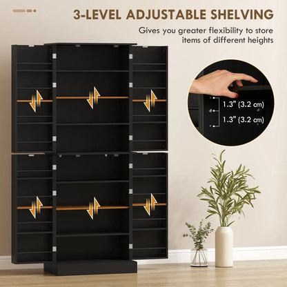 65" Kitchen Cabinet, Pantry With 4 Doors, 16 Shelves, Black Kitchen Pantry Cabinets at Gallery Canada