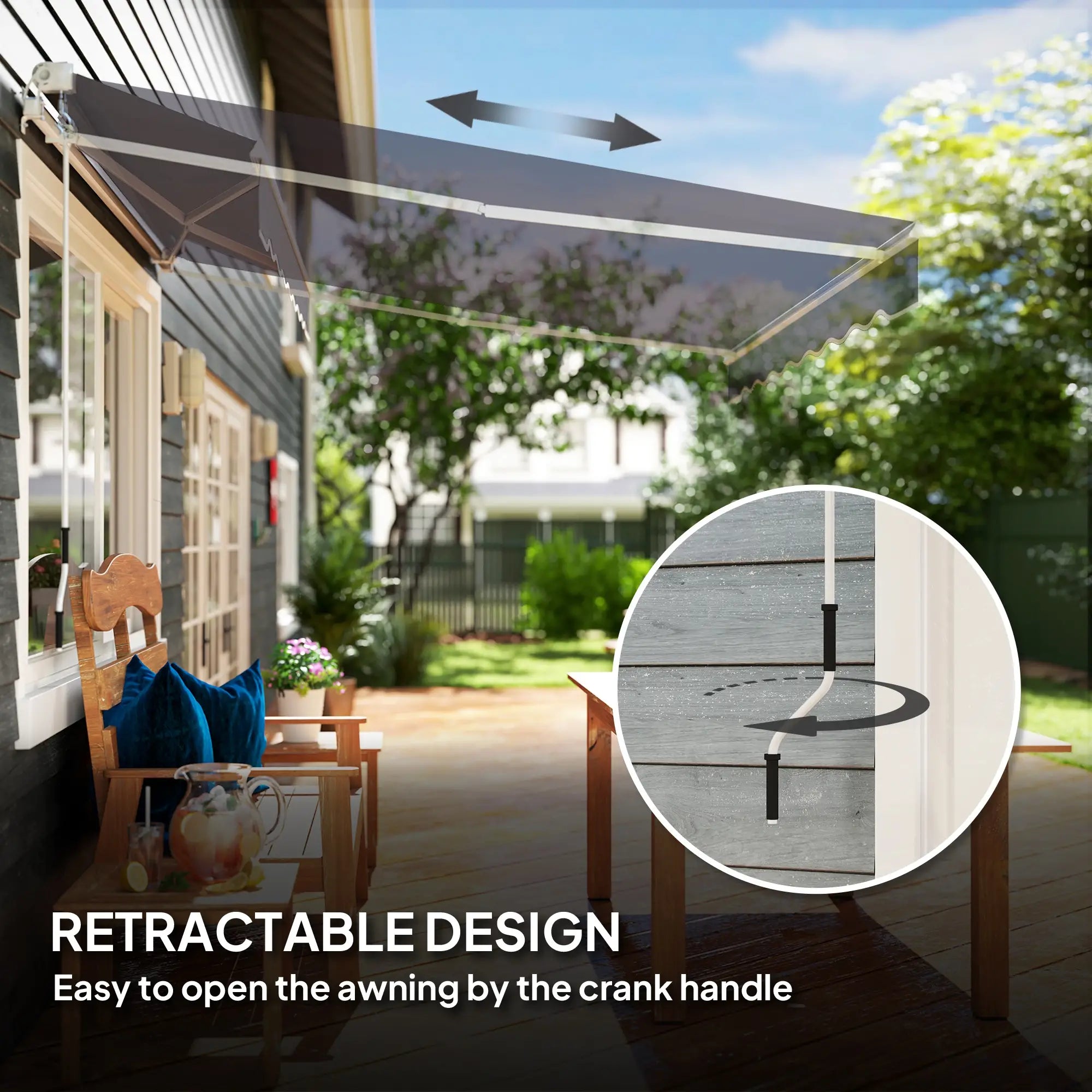8' x 7' Retractable Awning, UV Water-Resistant Fabric, Dark Grey Patio Awnings at Gallery Canada