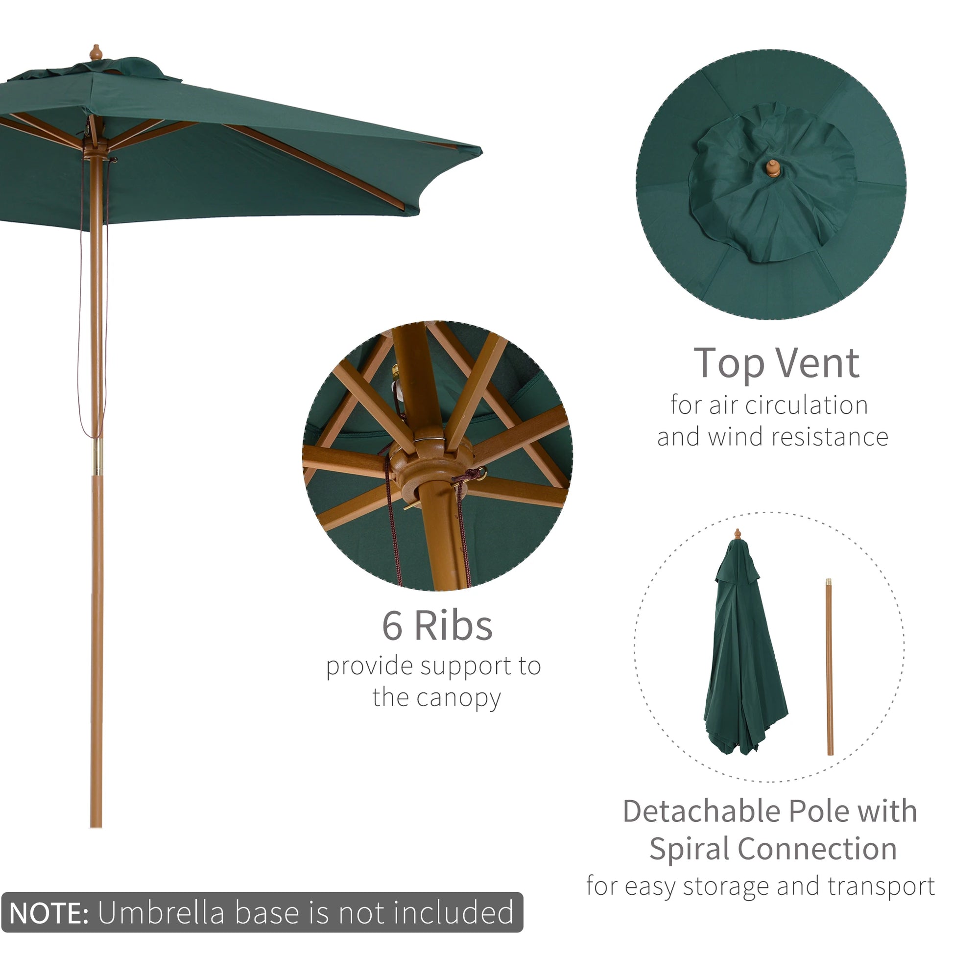 8FT Wood Patio Umbrella, Round Garden Parasol, Bamboo Ribs, Dark Green Sun Umbrellas at Gallery Canada