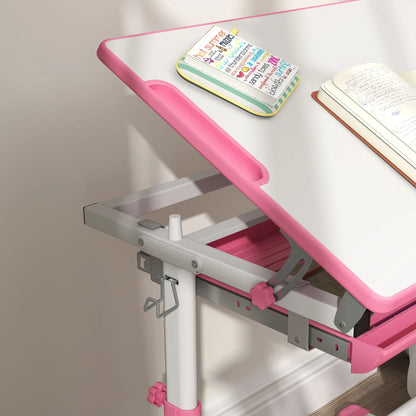 Adjustable Study Table, Chair Set with Drawer, Pink Kids Desk Sets at Gallery Canada