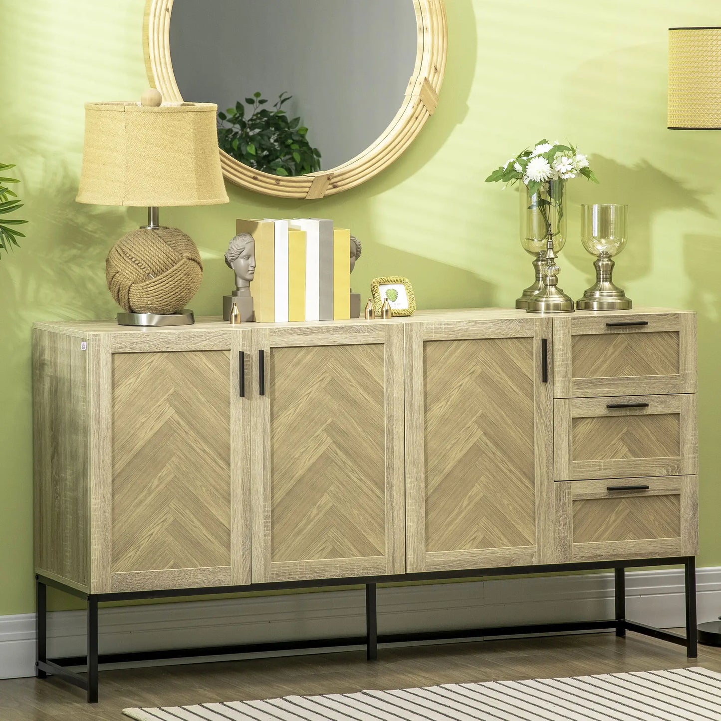 Buffet Cabinet, Coffee Bar with Drawers, Adjustable Shelves, Oak Bar Cabinets at Gallery Canada