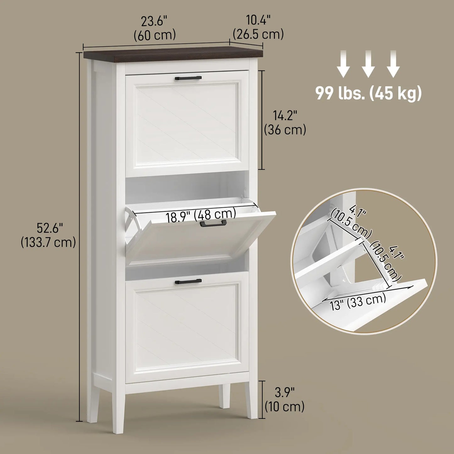 Shoe Cabinet with 3 Flip Drawers, Farmhouse Narrow Shoe Storage Cabinet with Adjustable Shelves, White Shoe Storage Cabinets & Racks at Gallery Canada