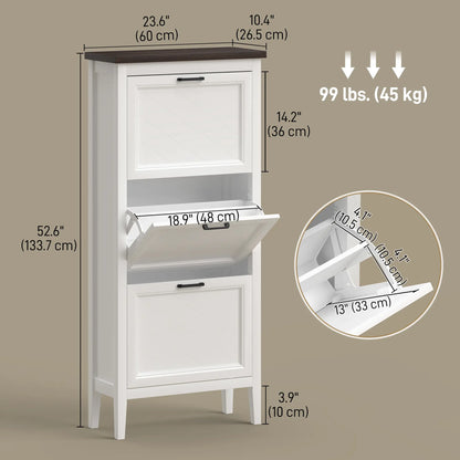 Shoe Cabinet with 3 Flip Drawers, Farmhouse Narrow Shoe Storage Cabinet with Adjustable Shelves, White Shoe Storage Cabinets & Racks at Gallery Canada