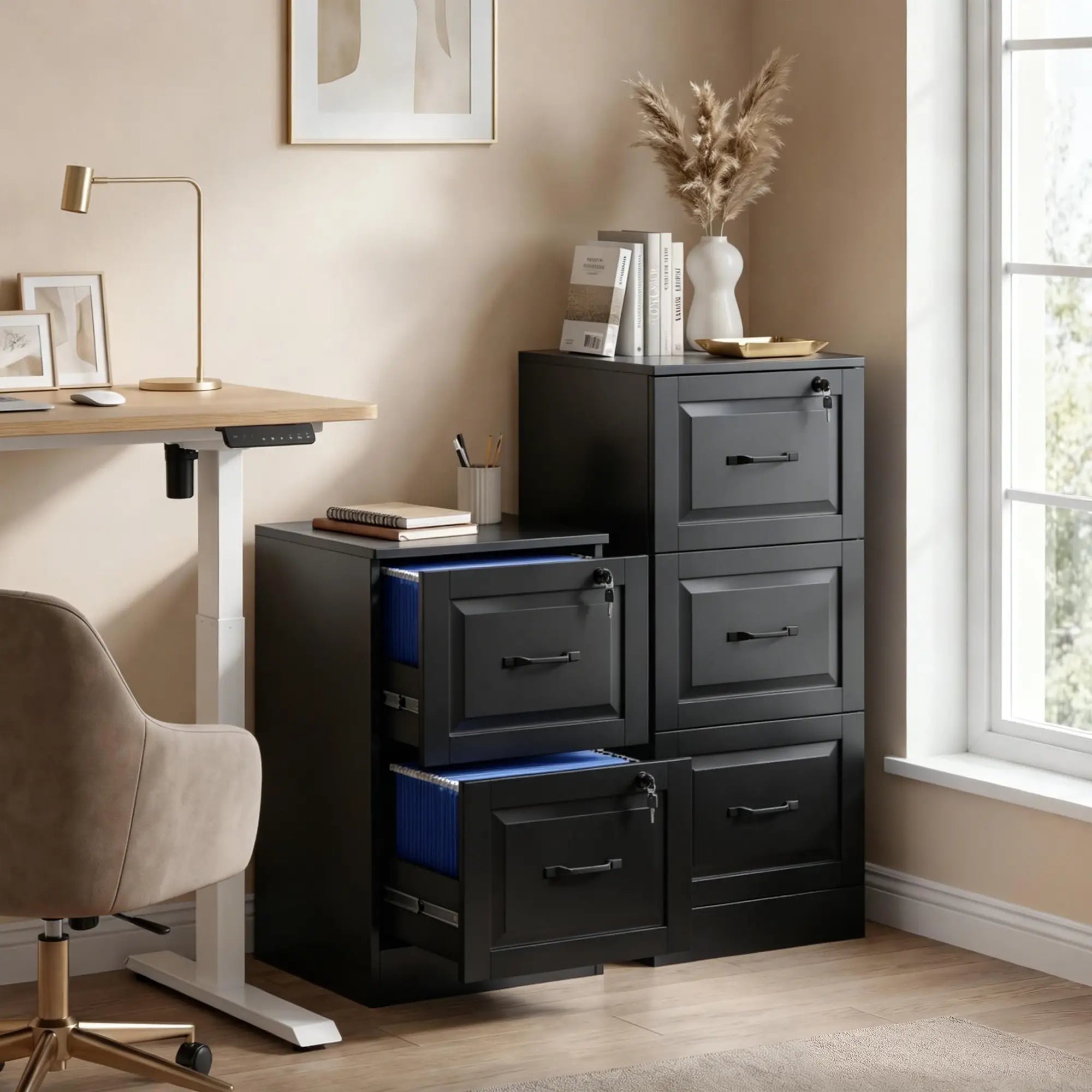 3 Drawer File Cabinet With Lock, Vertical Filing Cabinet, Black Office Cabinets & Cupboards at Gallery Canada