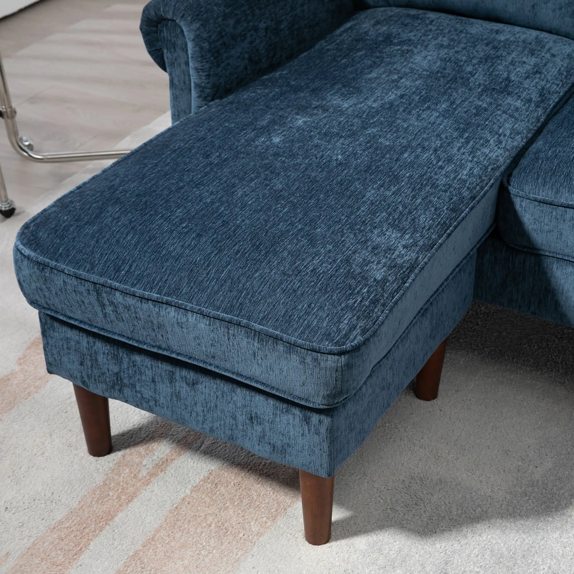 L Shape Sofa, Modern Sectional Couch, Changeable Chaise, Wooden Legs, Dark Blue 3-Seater Sofas at Gallery Canada