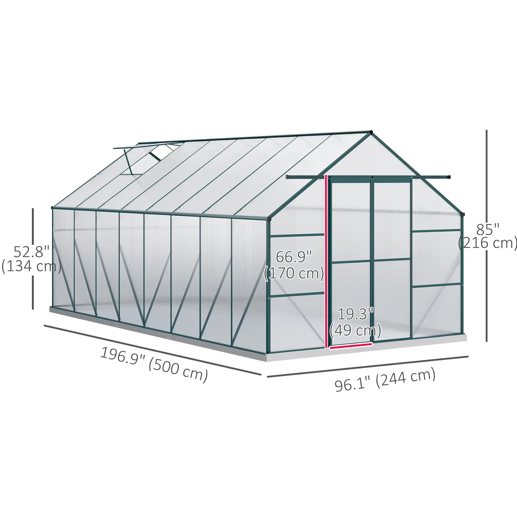 16' x 8' Aluminum Polycarbonate Greenhouse, Walk-In, Adjustable Roof Vent, Green Walk In Greenhouses at Gallery Canada