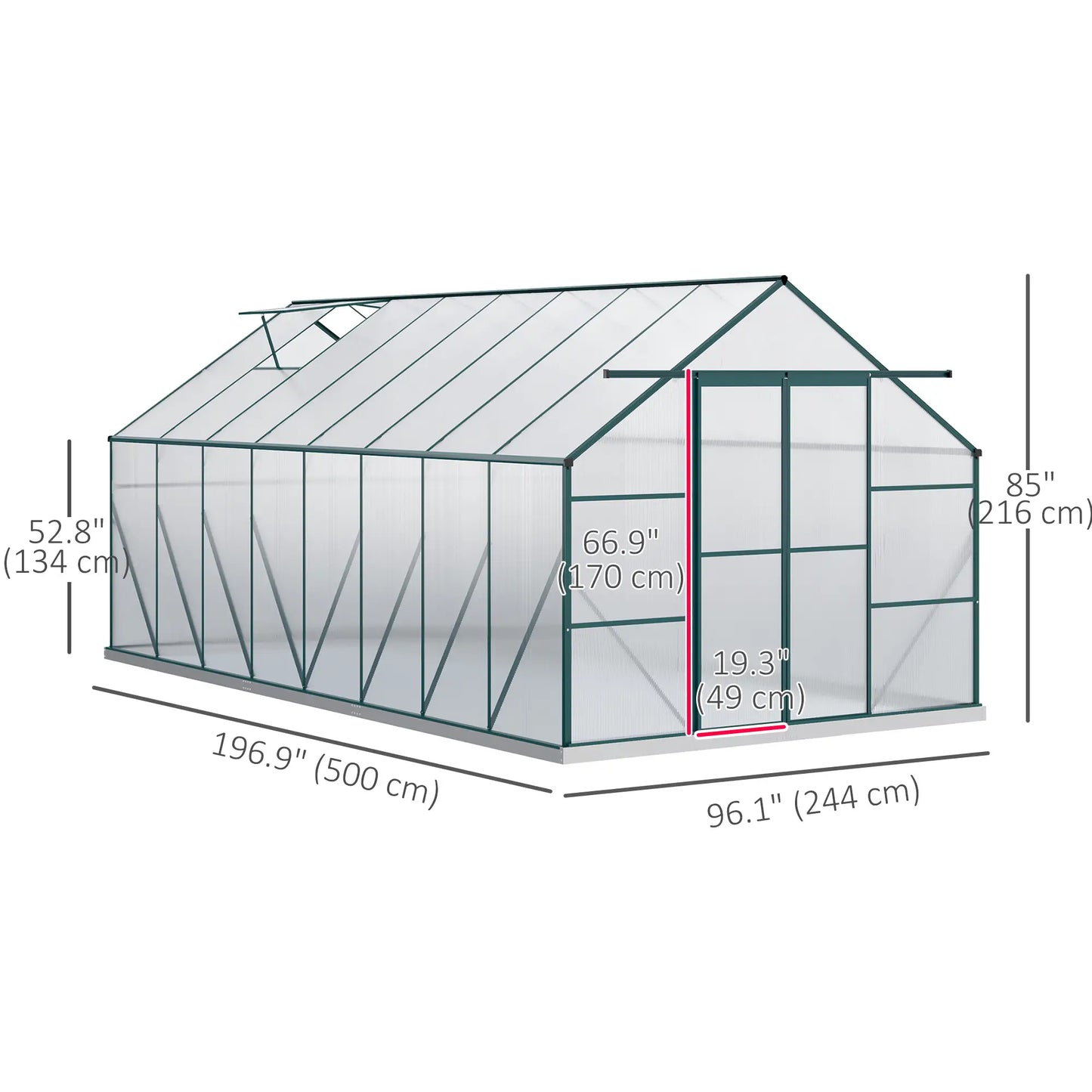 16' x 8' Aluminum Polycarbonate Greenhouse, Walk-In, Adjustable Roof Vent, Green Walk In Greenhouses at Gallery Canada