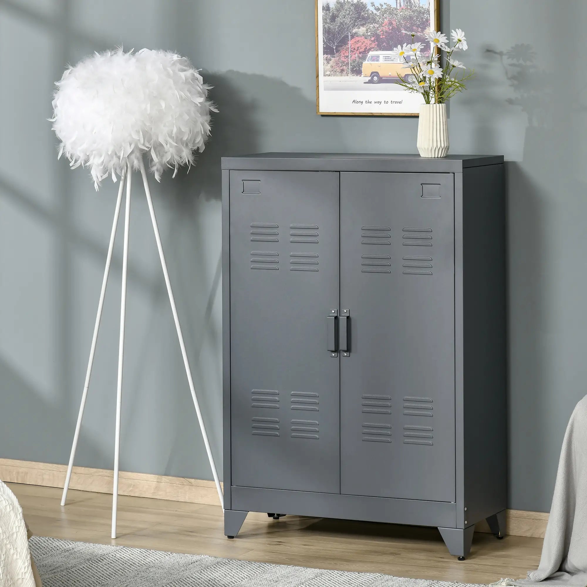 Metal Storage Cabinet, 2 Louvered Doors, Adjustable Shelves, Grey Storage Cabinets at Gallery Canada
