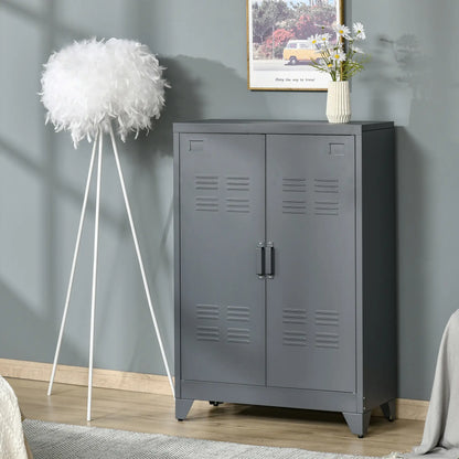 Metal Storage Cabinet, 2 Louvered Doors, Adjustable Shelves, Grey Storage Cabinets at Gallery Canada