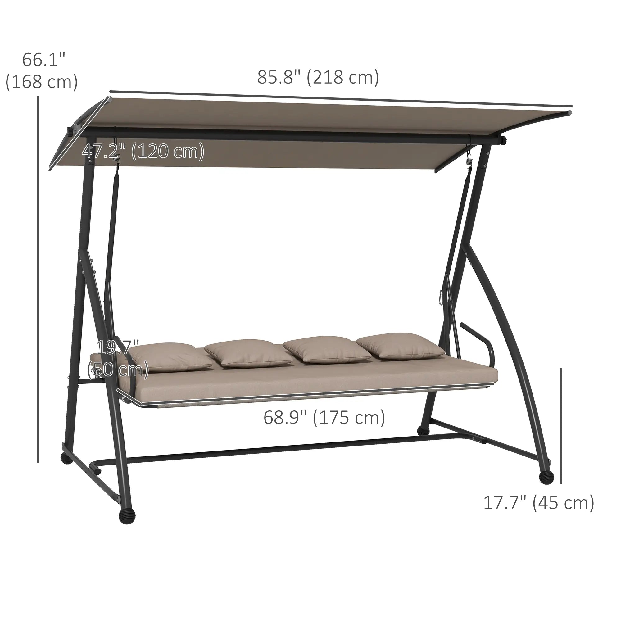 3 Seater Porch Swing, Convertible Chair Bed, Light Brown Patio Swings with Stand at Gallery Canada