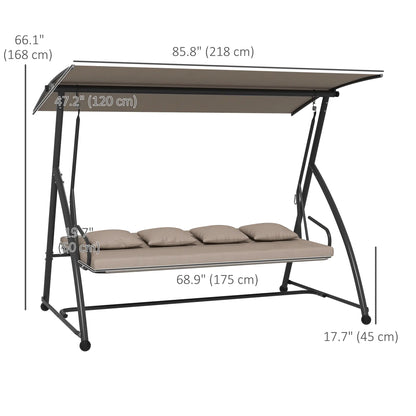 3 Seater Porch Swing, Convertible Chair Bed, Light Brown Patio Swings with Stand at Gallery Canada